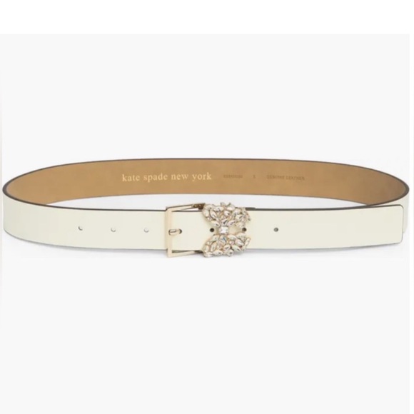kate spade Accessories - Kate Spade 32 mm Rhinestone Flower Metal Buckle Belt in Cream Size XL NWT
